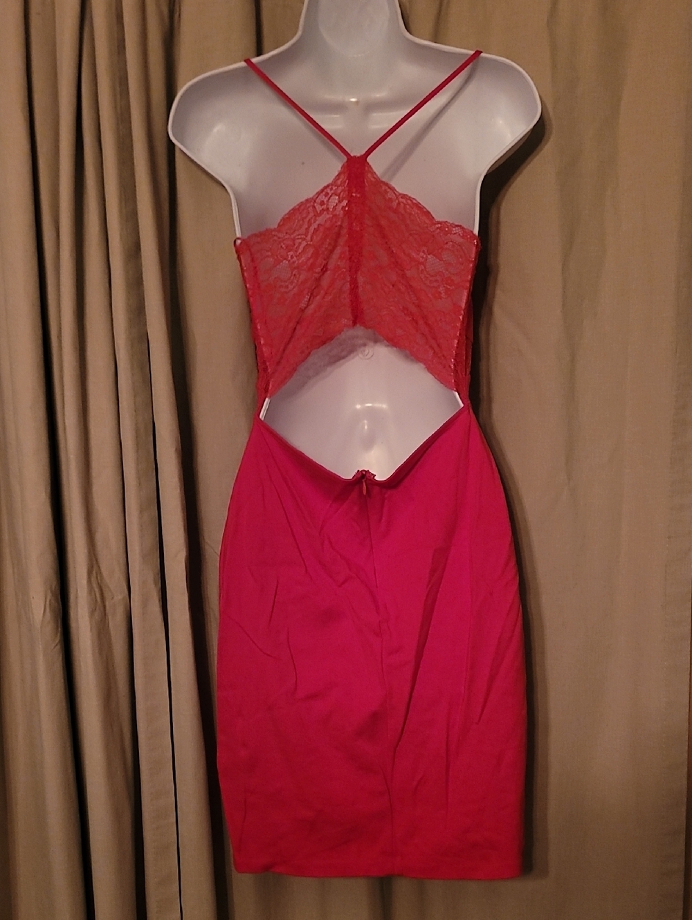 Express Red Spaghetti Strap Lace Back Mini Dress Small/Medium 6